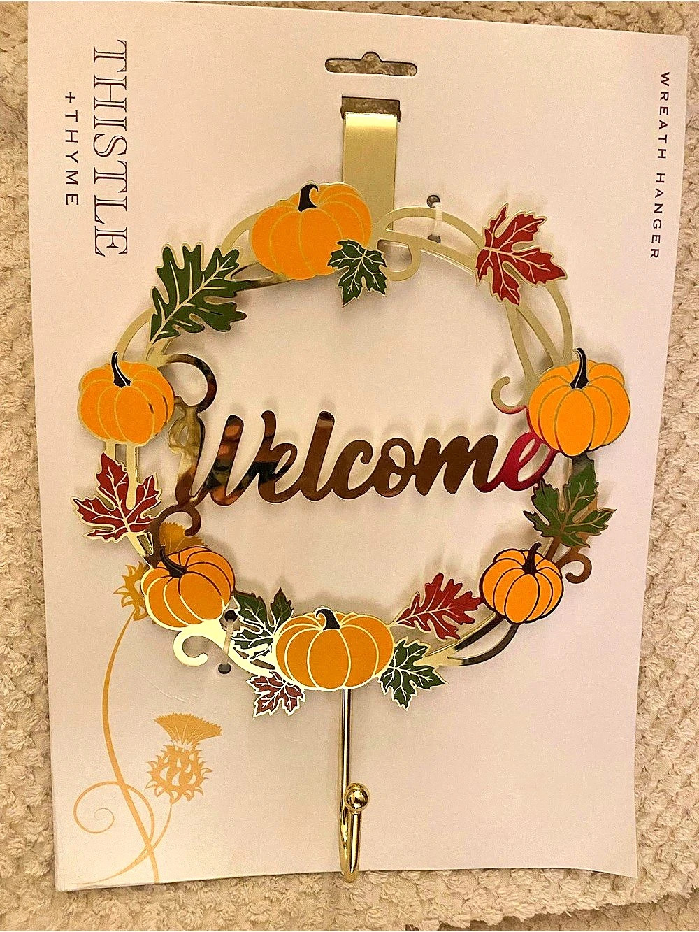 Thistle + Thyme Welcome Wreath Hanger Pumpkin NWT